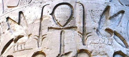 Կարնակի տաճարի բարձրաքանդակ՝ Մեղվի և Եղեգի պատկերով (Ներքին և Վերին Եգիպտոսների խորհրդանիշները)  L’abeille et le roseau, symboles de la Basse et de la Haute Egypte. Temple de Karnak.